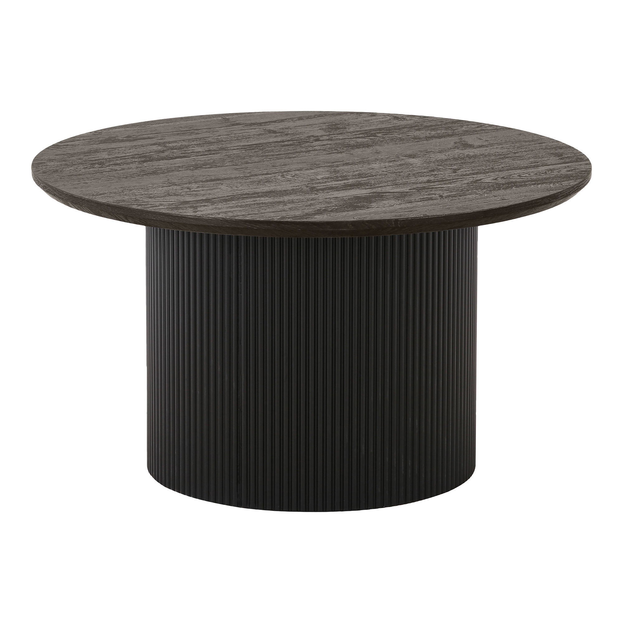 House Nordic - Boavista salontafel - ronde salontafel donkerbruin Ø80x45 cm houtlook blad, geribbelde poot in woonkamer